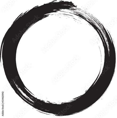 Black circle brush stroke vector isolated on white background. Black enso zen circle brush stroke. For stamp, seal, ink and paintbrush design template. Grunge hand drawn circle shape, vector