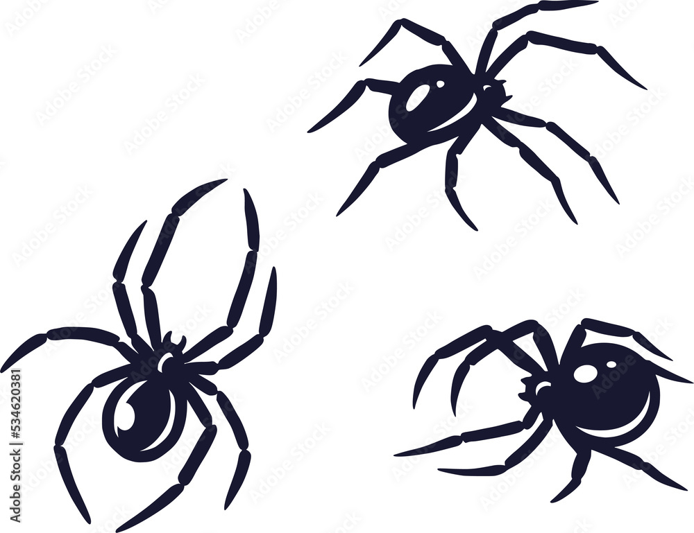 Set of scary horrible spider for halloween holiday design. October party banner, poster or postcard