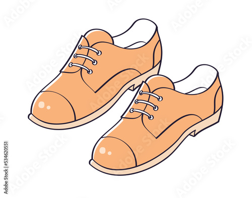 Pair of brown classic elegant suit dress derby shoes isolated vector illustration