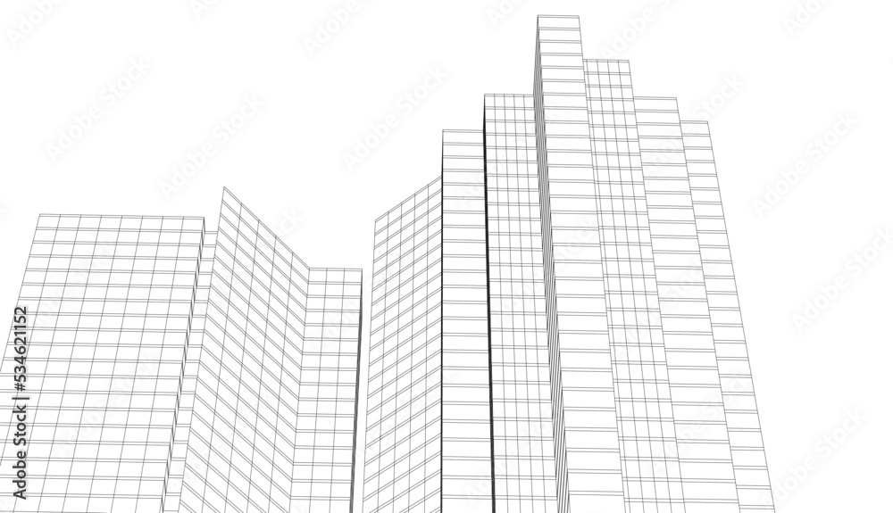 City architecture concept drawing 3d illustration