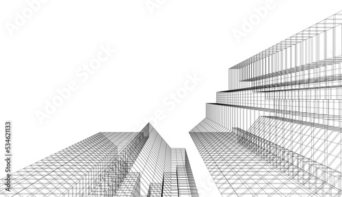 City architecture concept drawing 3d illustration
