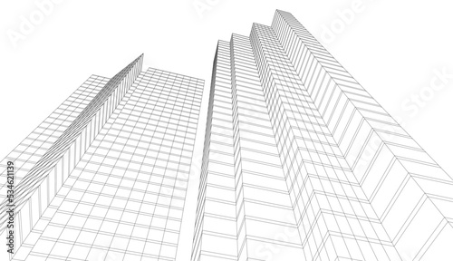 City architecture concept drawing 3d illustration