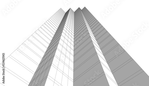 City architecture concept drawing 3d illustration