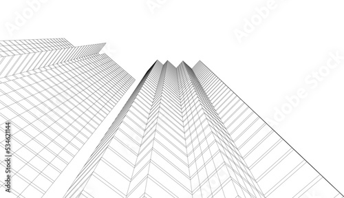 City architecture concept drawing 3d illustration