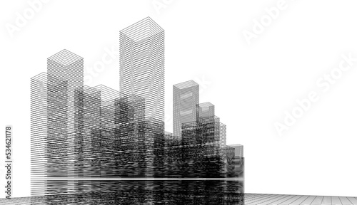 City architecture concept drawing 3d illustration