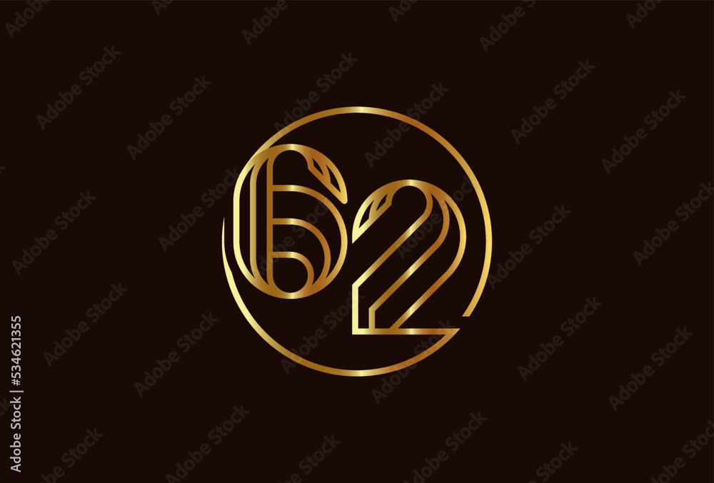 Obraz premium Number 62 Logo, Number 62 monogram line style inside circle can be used for birthday and business logo templates, flat design logo, vector illustration