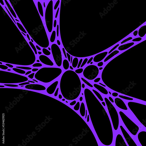 Purple outline of a spider silk web isolated on a black background. Halloween holiday poster design for party, invitation card, sale.