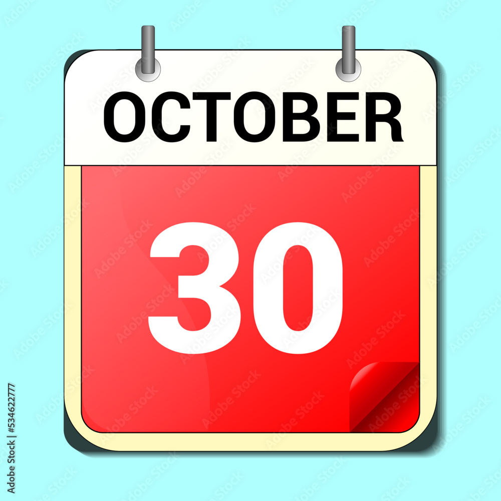 calendar vector drawing, date October 30 on the page calendar vector drawing, date October 30 on the page