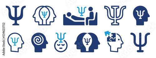 Psychology icon set. Uppercase Psi symbol vector illustration. Psychotherapy or mental health concept. photo
