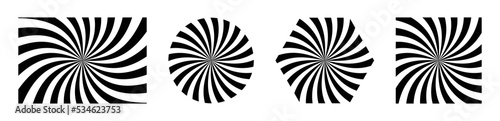 Set of black and white sunburst background. Radial stripe vector illustration.