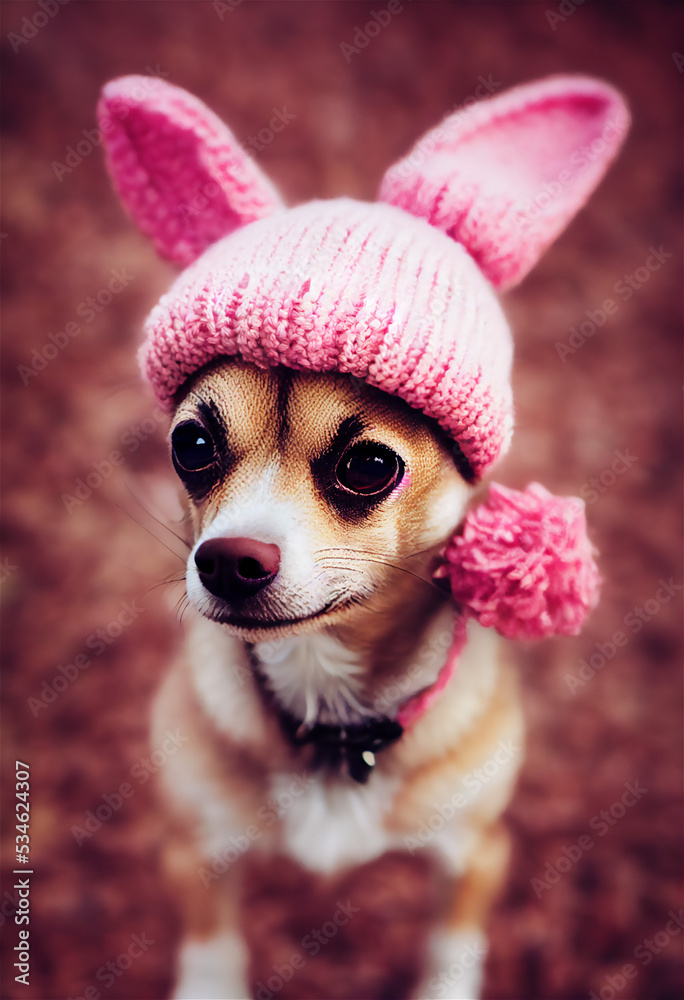 Cute dog in knitted hat