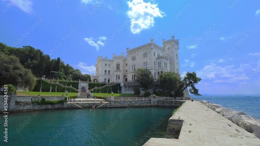 Miramare castle in Trieste at sunset in 4k resolution Miramare castle in Trieste at sunset in 4k resolution