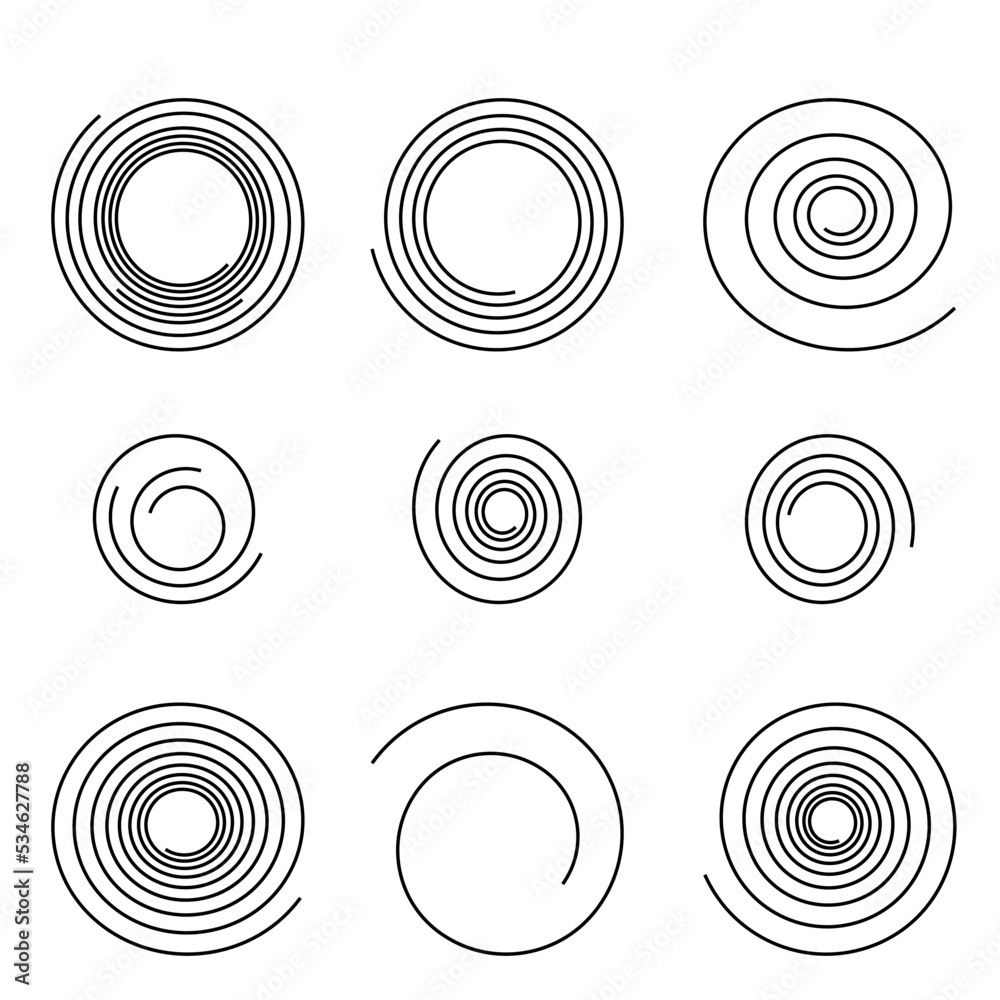 Round spiral in a black circuit, vector set Round spiral in a black circuit, vector set