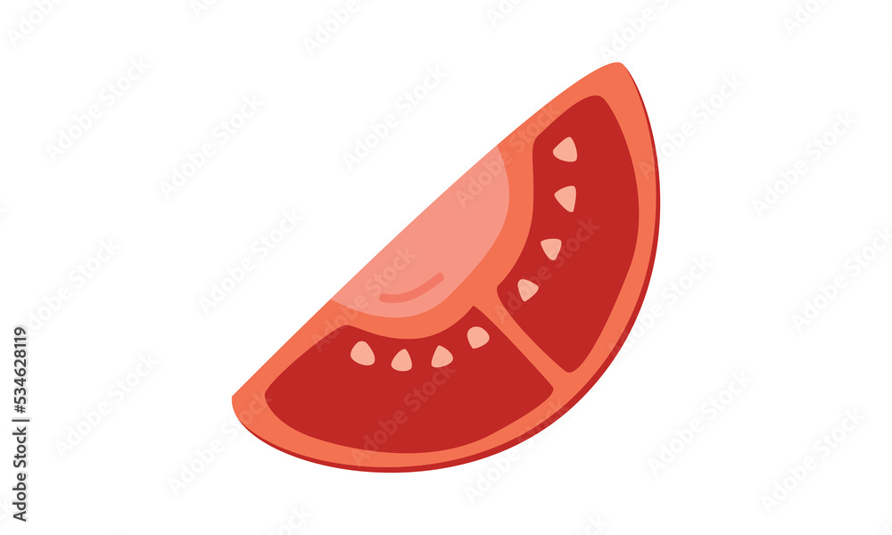 A slice of tomato clipart. Simple chopped tomato with raw flat vector illustration. Minimalist fresh tomato slice cartoon style icon. Fruits, vegetables and baby led weaning nutritious food concept A slice of tomato clipart. Simple chopped tomato with raw flat vector illustration. Minimalist fresh tomato slice cartoon style icon. Fruits, vegetables and baby led weaning nutritious food concept