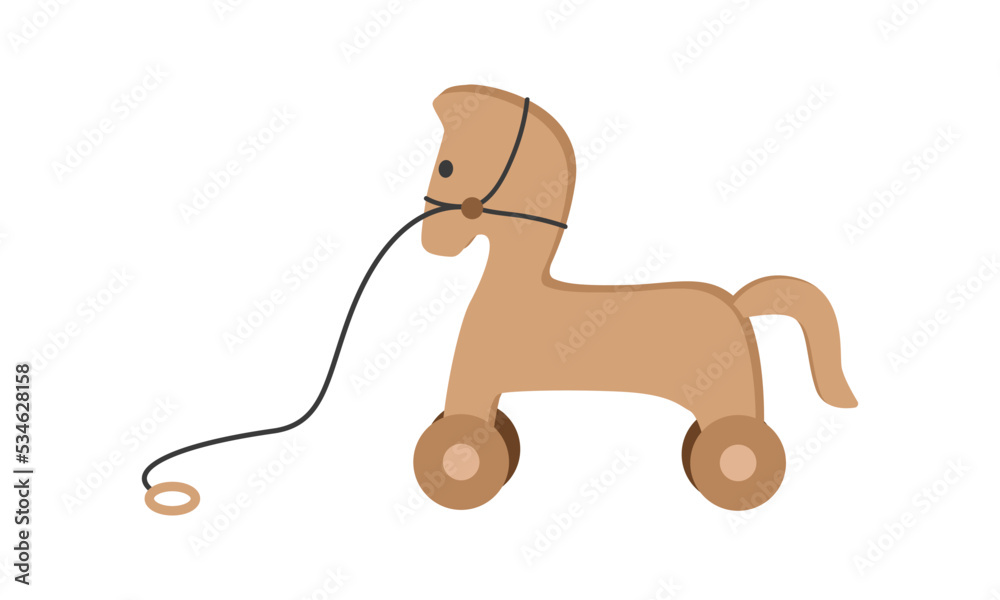 Baby wooden horse toys with wheels clipart. Cute wood horse toy for