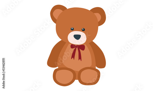 Teddy bear clipart. Simple cute baby toy teddy bear with tie flat vector illustration. Brown teddy bear cartoon style icon vector design. Kids  baby shower  newborn and nursery decoration concept