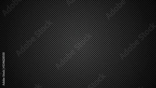 Premium metallic perforated black background fit for automotive logo design, industrial black carbon fiber background HD, dark seamless circle pattern