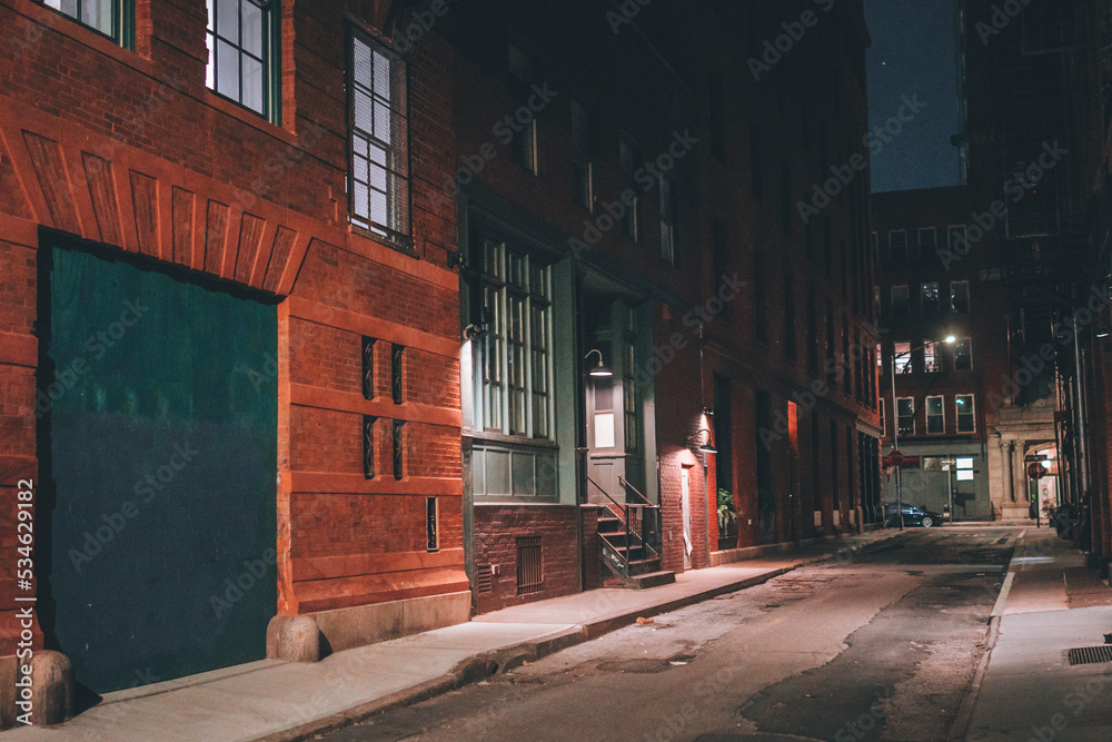 street in the town Tribeca New York City night light classic views beautiful buildings 