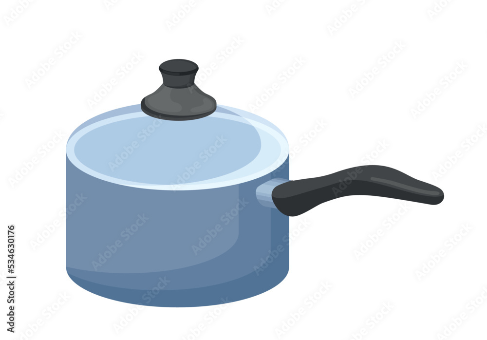 Saucepan with handle. Kitchen utensils, cooks equipment for cooking. Utensils for heating water and preparing soups. Cafe or restaurant, kitchen. Icon for website. Cartoon flat vector illustration Saucepan with handle. Kitchen utensils, cooks equipment for cooking. Utensils for heating water and preparing soups. Cafe or restaurant, kitchen. Icon for website. Cartoon flat vector illustration