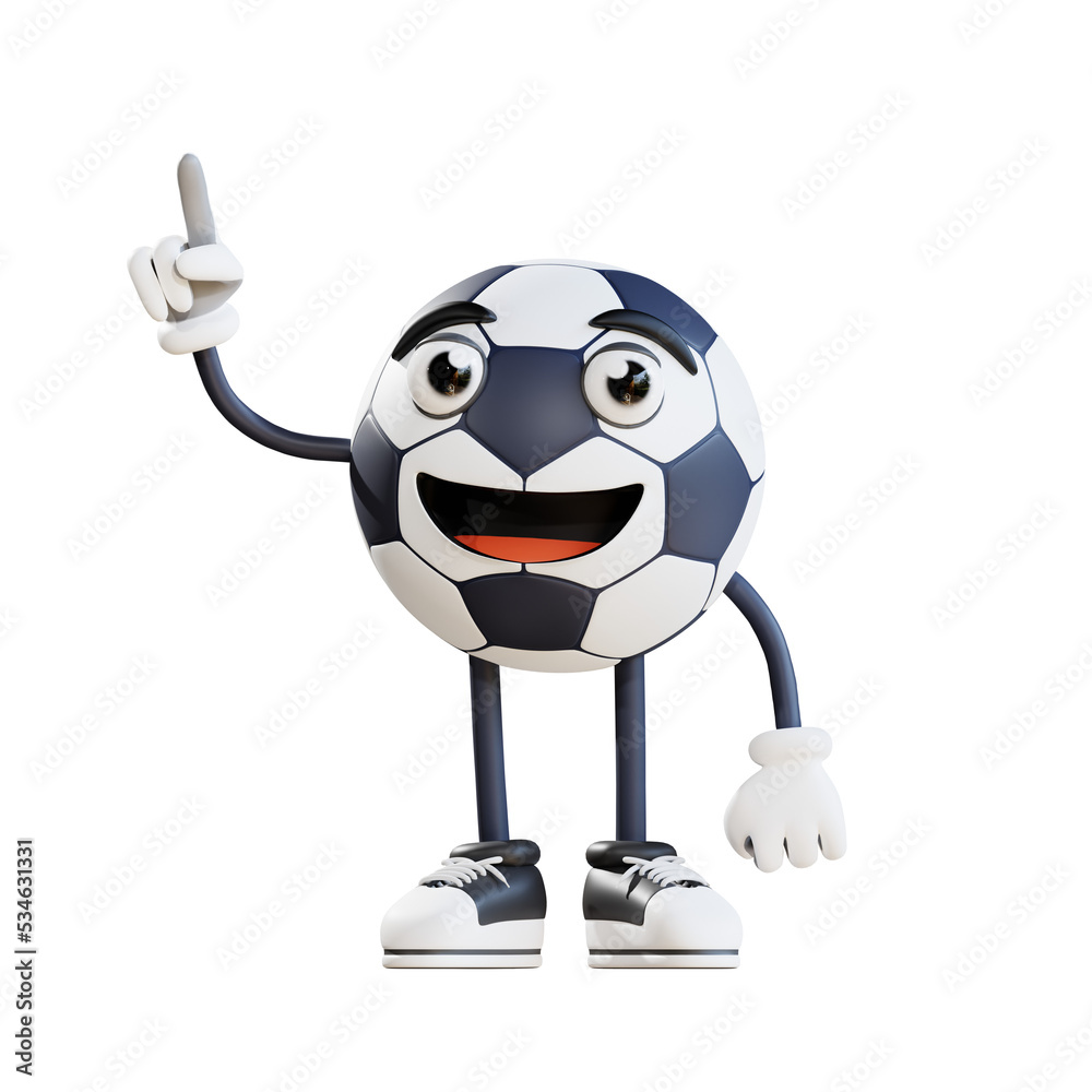 soccer ball mascot standing with finger pointing up 3d character illustration soccer ball mascot standing with finger pointing up 3d character illustration