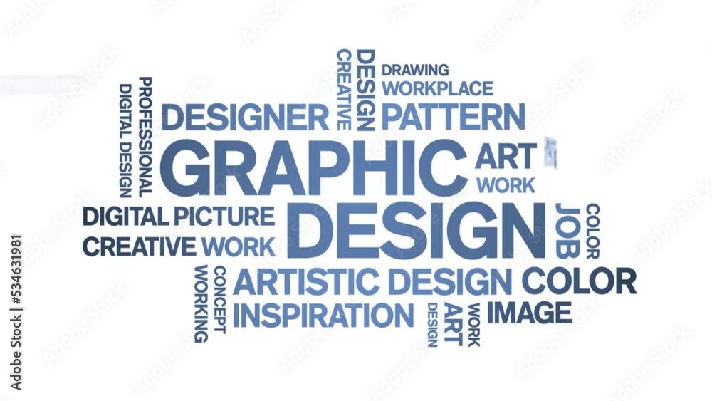Graphic Design Animated tag word cloud;text design animation kinetic typography seamless loop.