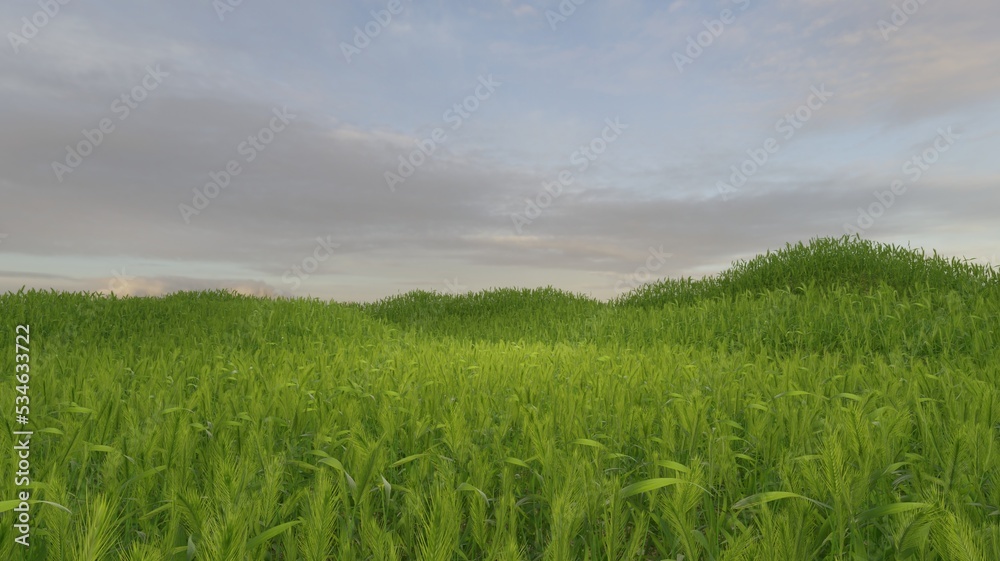 Green field nature landscape scene 3D rendering wallpaper backgrounds Green field nature landscape scene 3D rendering wallpaper backgrounds