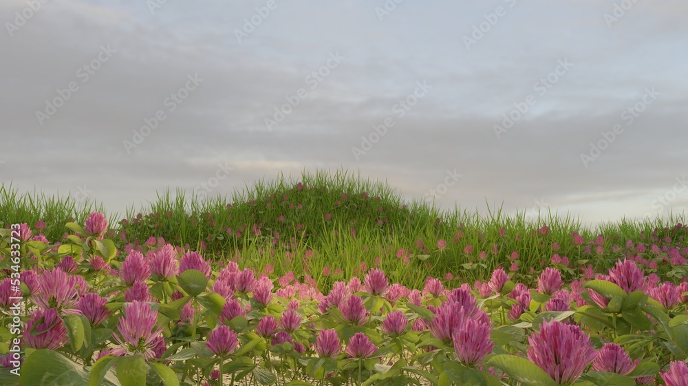 Full blooming flowers nature landscape scene 3D rendering seasonal wallpaper backgrounds