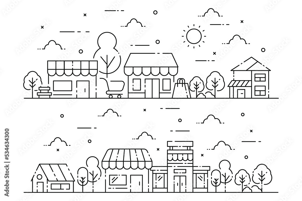 Store building in line style illustration