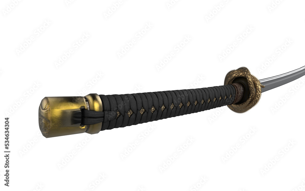 Fototapeta premium Asian sword with gold dragon on handle on white background