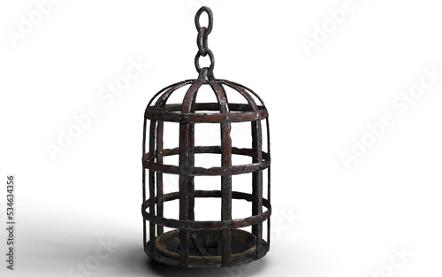small medieval cage on a white background photo