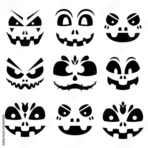 halloween pumpkin faces eyes smile funny character set october design vector illustration 