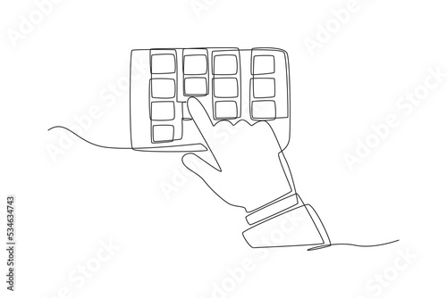 Continuous one line drawing hand pressing pin at the ATM. ATM machine concept. Single line draw design vector graphic illustration.