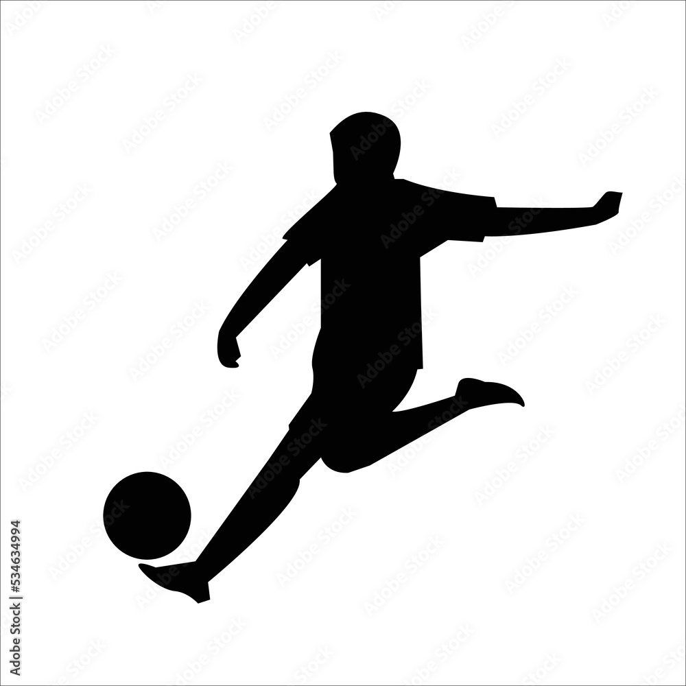 Football player kicks ball silhouette vector illusttration