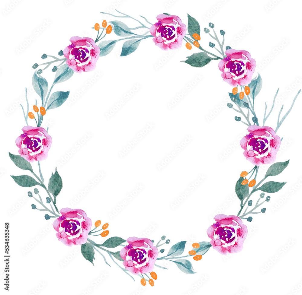 wreath- watercolor- floral- flower- nature- frame- vintage- decoration- bouquet- invitation- rose- hand- summer- leaf- wedding- card- spring- green- garden- romantic
