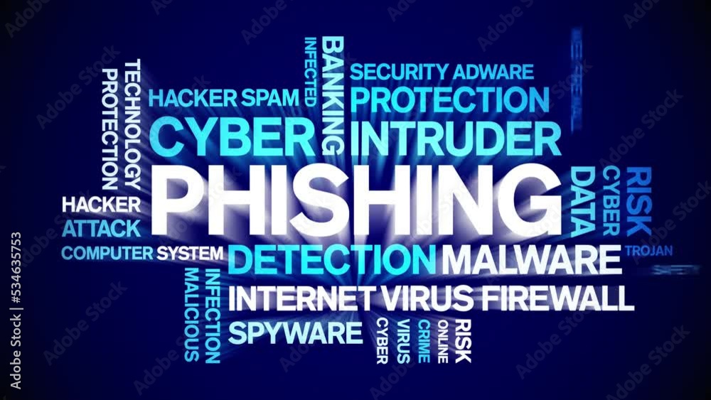 Phishing animated tag word cloud;text design animation kinetic typography seamless loop.