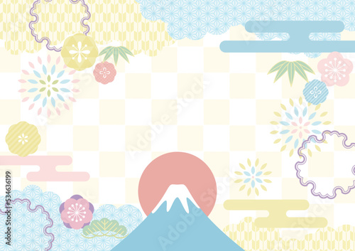 pastel color new year background of Mt Fuji