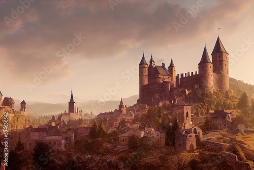 Medieval town with castle photo