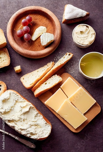 Cheese, bread and grapes