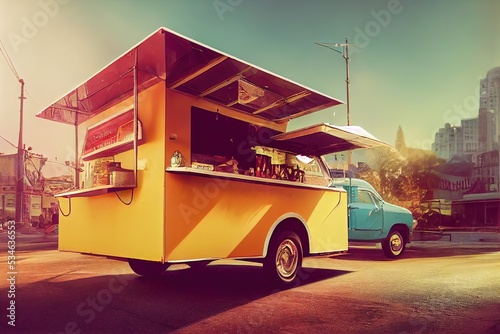 Retro yellow Food truck