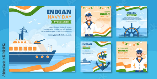 Indian Navy Day Social Media Post Template Hand Drawn Cartoon Flat Illustration