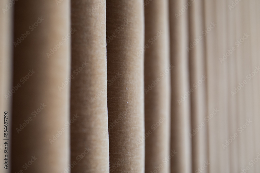Fototapeta premium Brown velvet fabric wall lines vertical texture drage curtain luxury beige