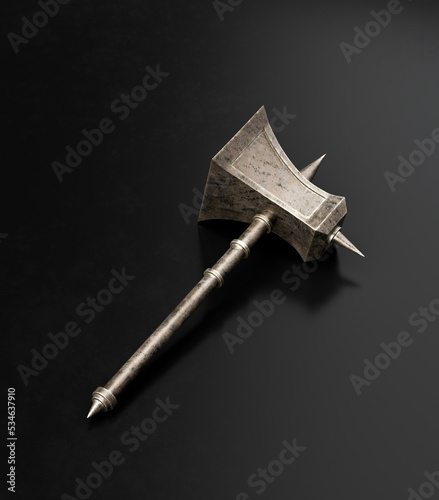 A medieval hammer on the ground, isolated single ancient tool, 3d rendering
