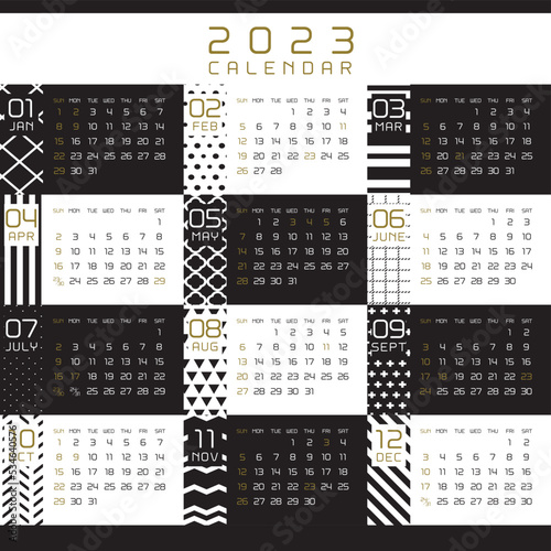 2023年 モノトーンのオシャレなカレンダー