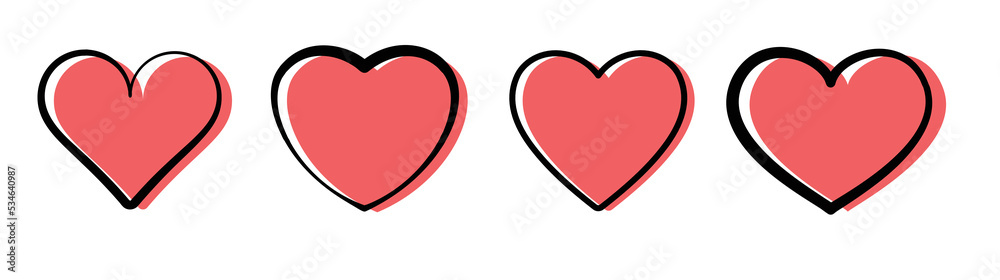 Obraz premium Heart 2 color love doodle line art style. valentine element and drawing style