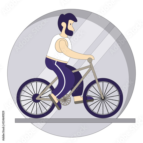 The man on the bike. Isolated on white background. Vector illustration.