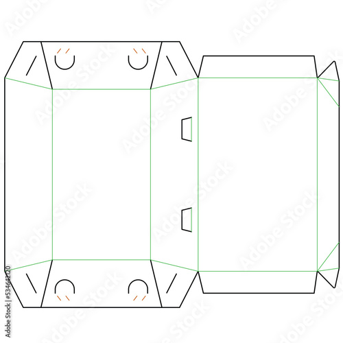 die line template of packaging box with hook lock 02 model.