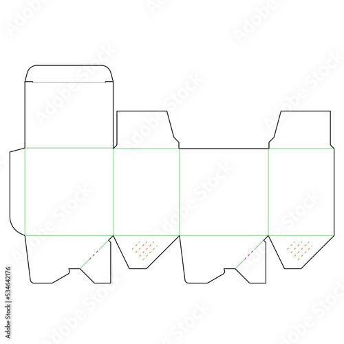 die line template of packaging box with automatic bottom lock model.