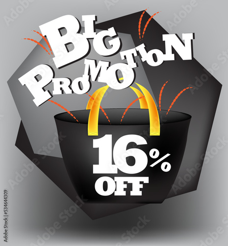 BIG PROMO BANNER 16 PERCENT DISCOUNT WITH BAG AND GRAY BACKGROUND