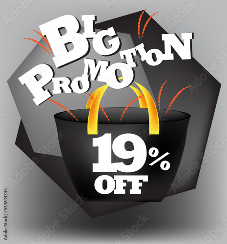 BIG PROMO BANNER 19 PERCENT DISCOUNT WITH BAG AND GRAY BACKGROUND