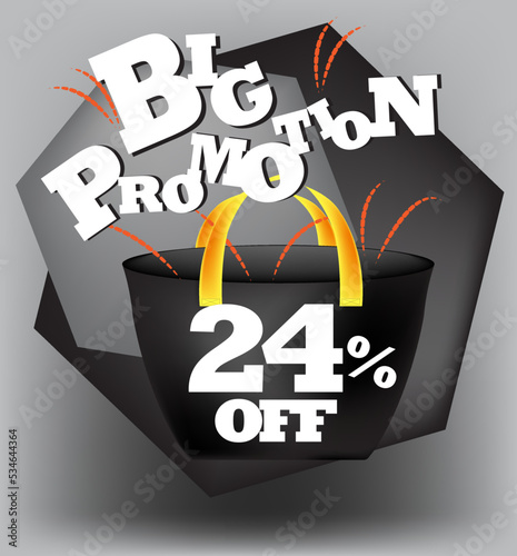BIG PROMO BANNER 24 PERCENT DISCOUNT WITH BAG AND GRAY BACKGROUND